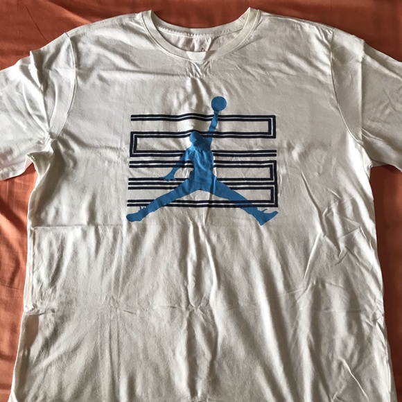 baby blue and white jordan shirt